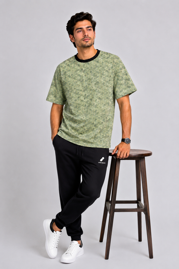 Tracksuit V-112 Men’s Green Textured Cotton Shirt Micro Trouser