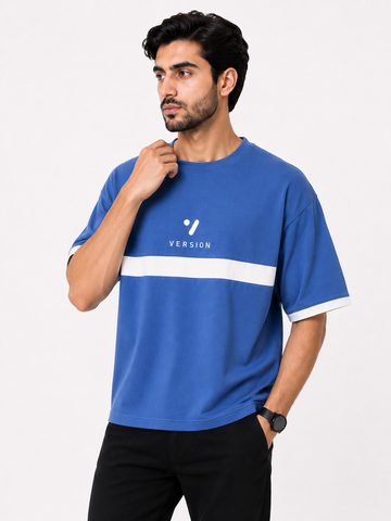 Premium V-107 Sky Blue Short Length 100% Cotton Down Shoulder T-Shirt