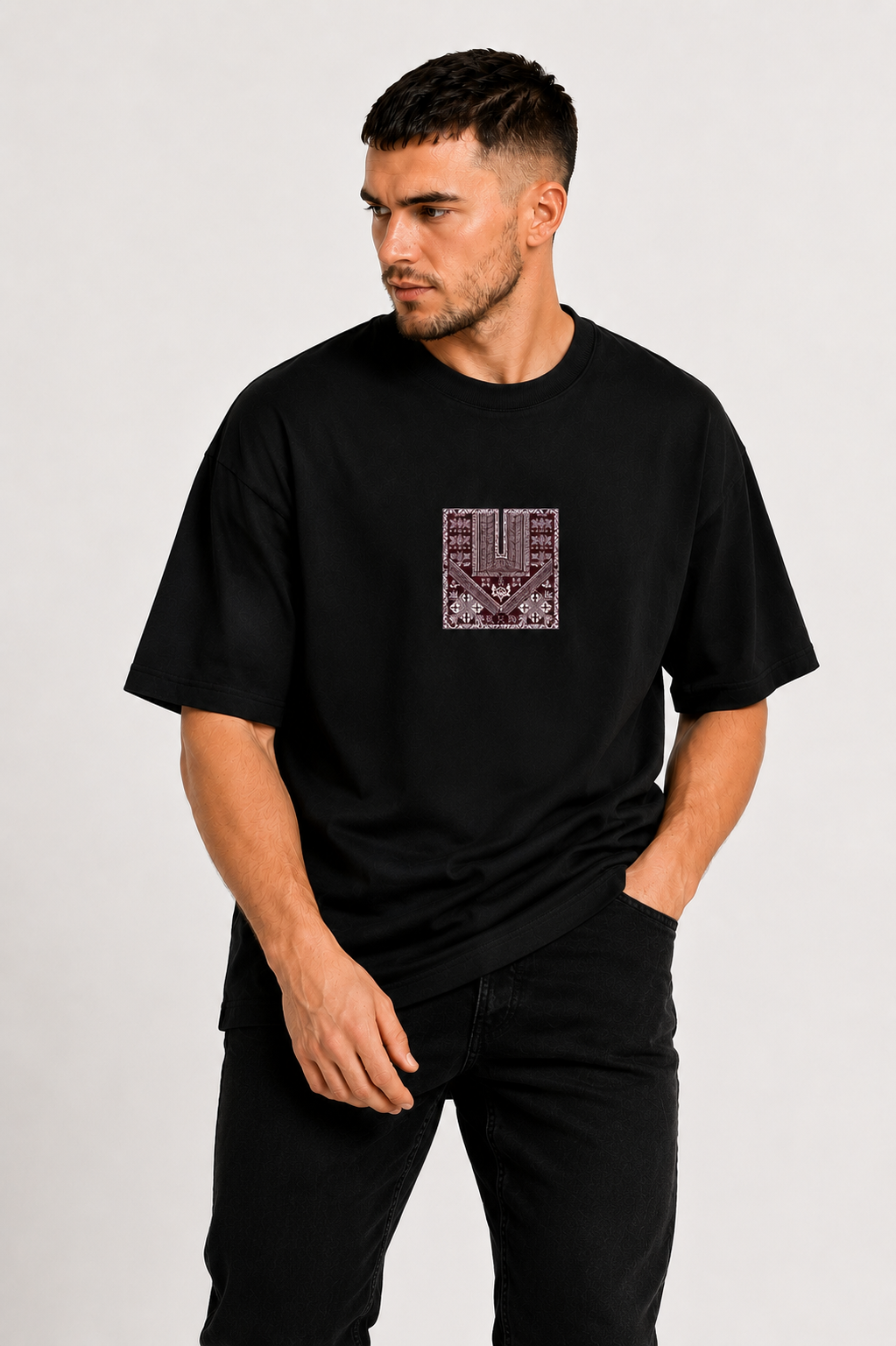 Premium V-119 Black Down Shoulder T Shirt 100% Cotton