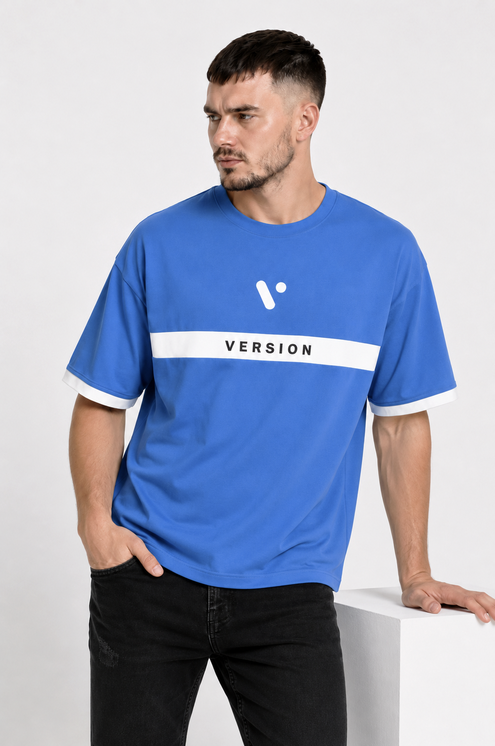 Premium V-119 Sky Blue 100% Cotton Down Shoulder T-Shirt