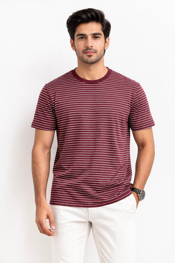 Premium V-110 Red White Lining 100% Cotton Casual T Shirt
