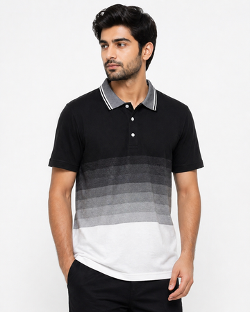 Luxury PK-02 "Men’s Stripes Polo Shirt – Premium Cotton Contrast Collar Regular Fit Casual Wear
