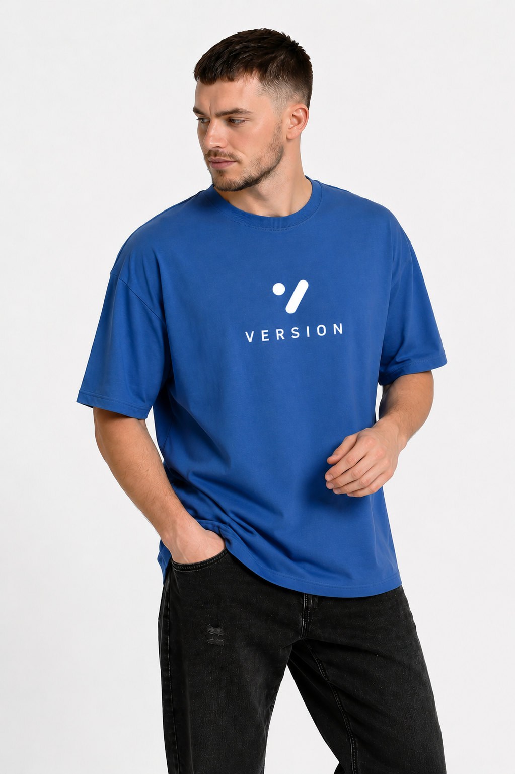 Premium V-137 Royal Blue Down Shoulder T Shirt 100% Cotton