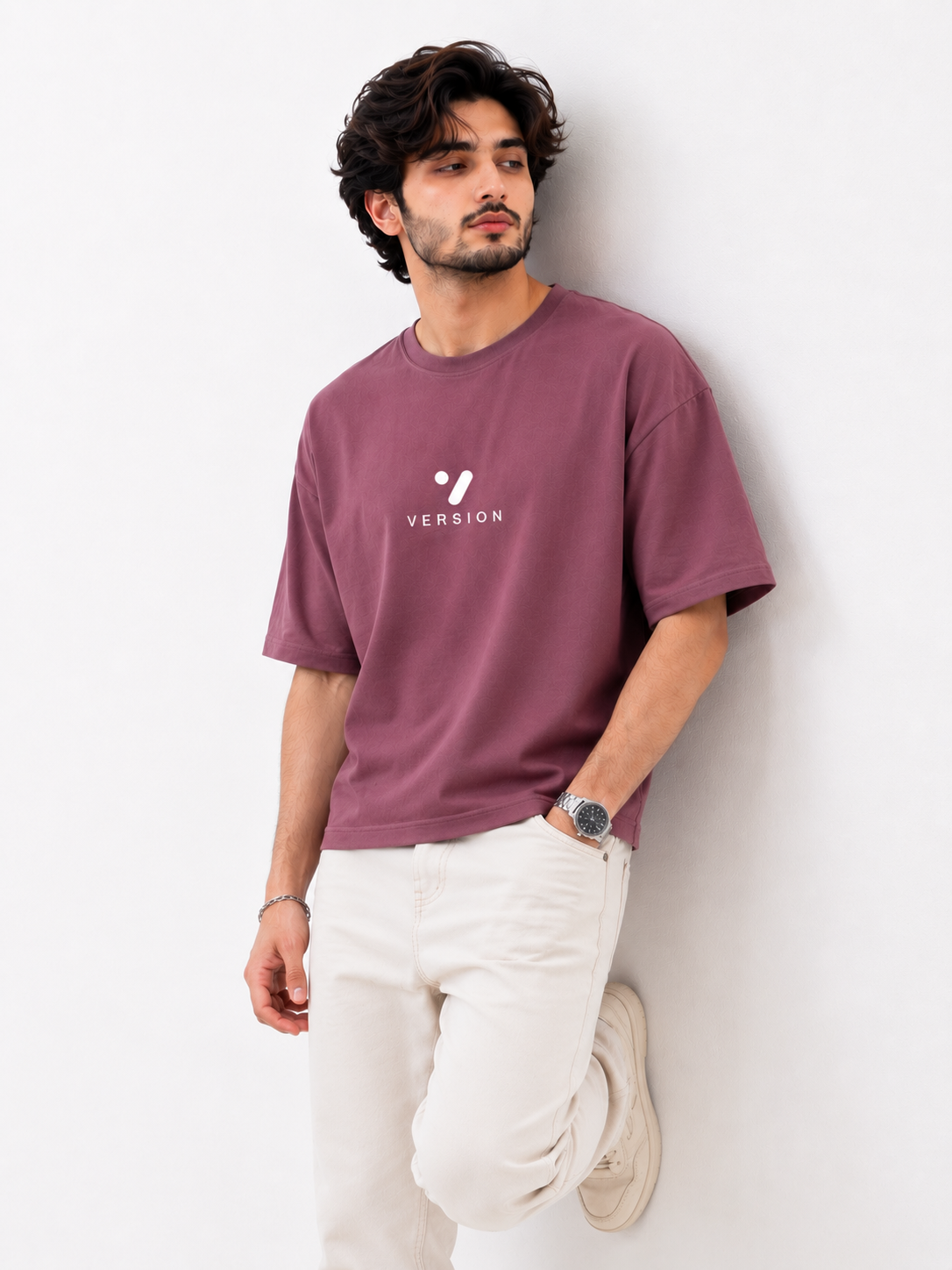 Premium V-108 Light Mehroon T Shirt 100% Cotton Down Shoulder