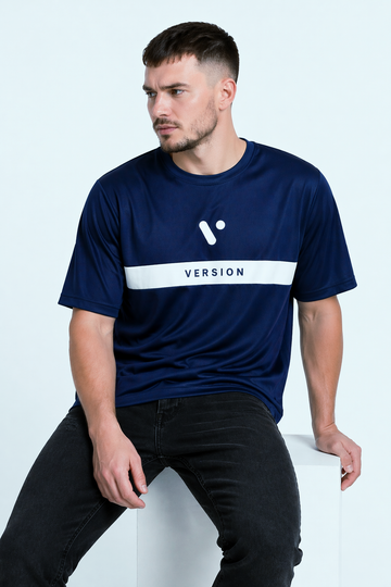 Premium D-01 Navy Blue White Strip T-Shirt Dri Fit